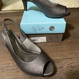 Silver high heels, size 9 1/2 M